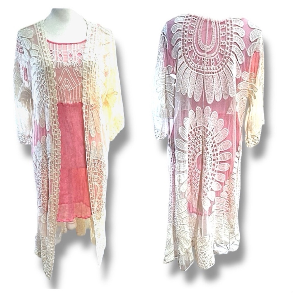 Ivory Lace Kimono Open Cardigan SZ SM